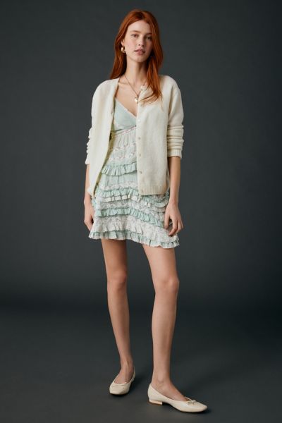 LoveShackFancy Serevina Lace Trim Cotton Ruffle Mini Skirt