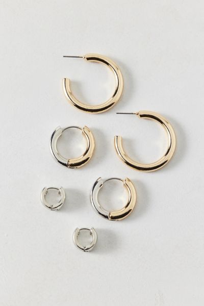 Urban Outfitters Mixed Metal Hoop Earring Set In Mixed Metals, Women's At