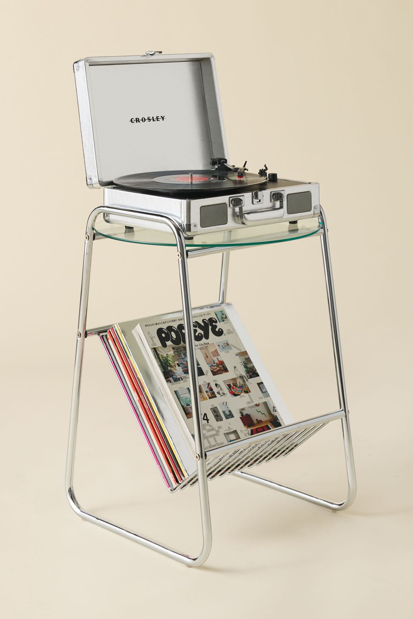 Martin Record Player Display Side Table - Chrome, ONE SIZE