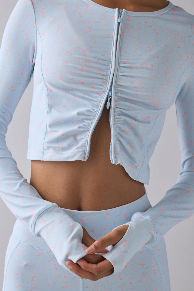 LoveShackFancy Sindri Blue Floral Zip-Up Active Jacket #1