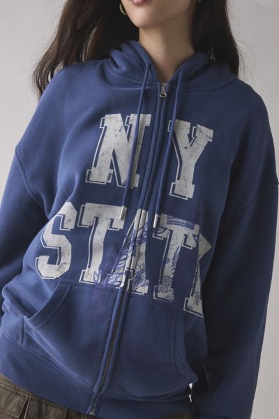 Bdg Dusty Prep State Graphic Oversized Zip-up Hoodie Sweatshirt In Blue, Women's At Urban Outfitters In Blue