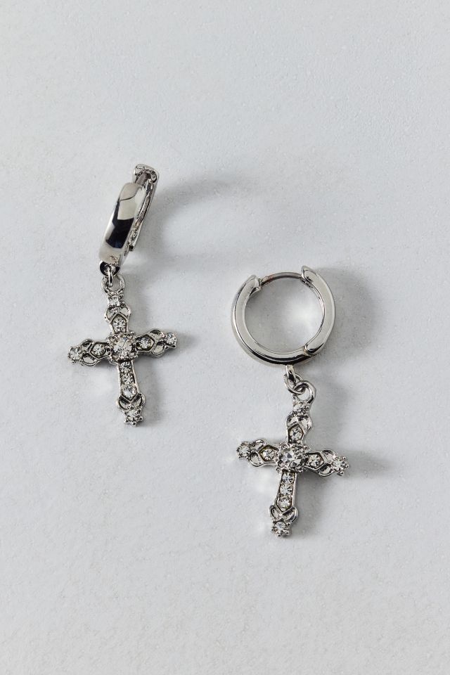Maria Rhinestone Cross Hoop Earring #1