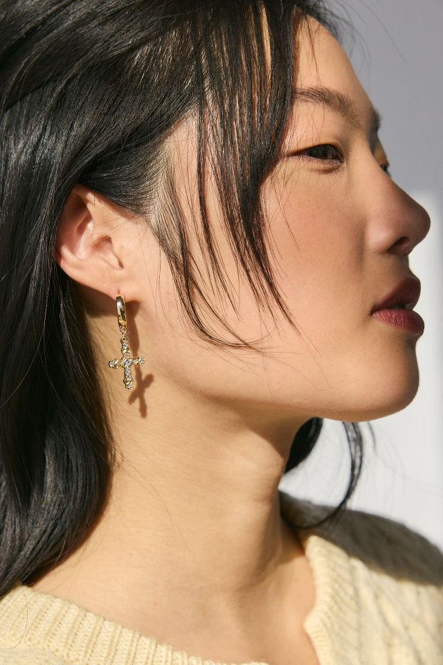 Maria Rhinestone Cross Hoop Earring #1