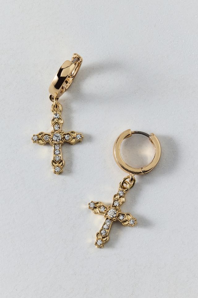 Maria Rhinestone Cross Hoop Earring #2