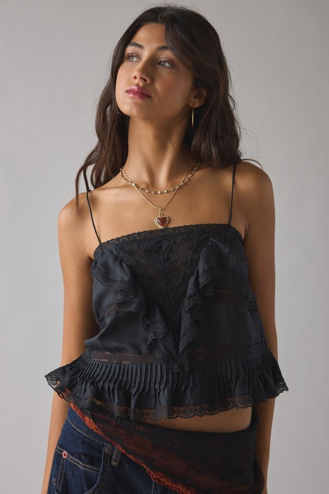 LoveShackFancy Ondeline Silk Lace Trim Ruffle Cami #1