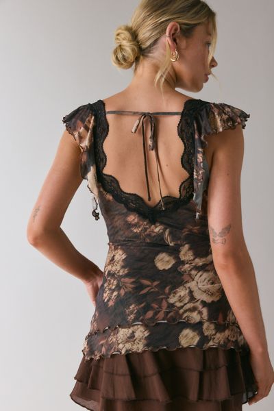 Kimchi Blue Nelly Ruffled Mesh Tie-Back Tunic Top
