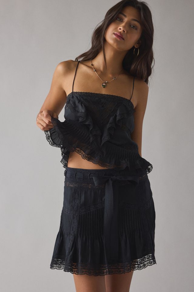 LoveShackFancy Willa Silk Lace Trim Ruffle Mini Skirt #1