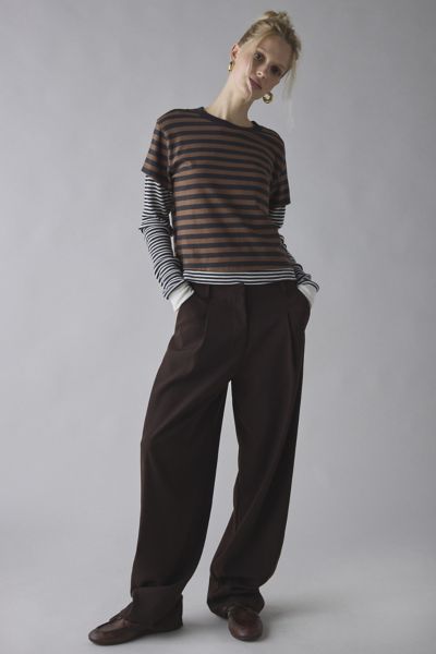 Bdg Tye Long Sleeve Layered Twofer Tee In Brown, Women's At Urban Outfitters