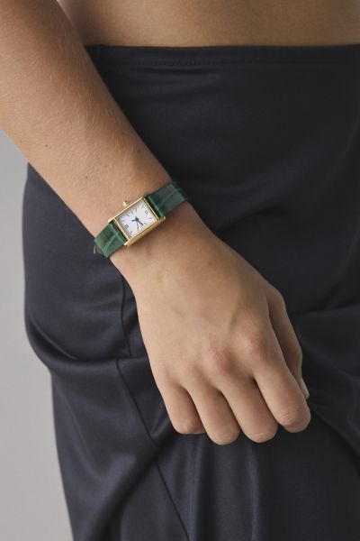 Croc Embossed Leather Rectangle Watch