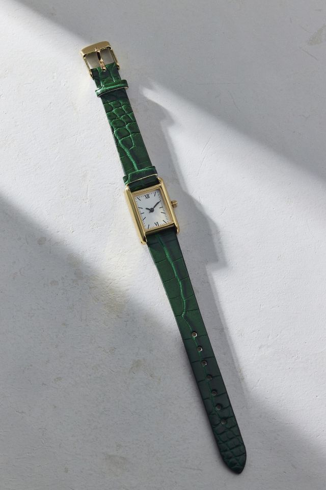 Croc Embossed Leather Rectangle Watch #1