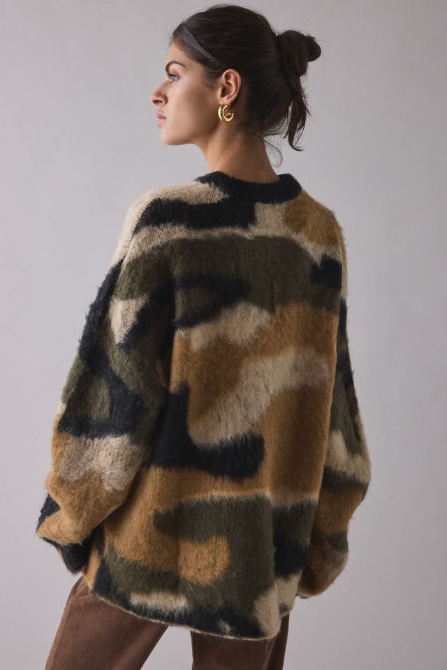 The Ragged Priest Raid Camo Fuzzy Knit Oversized Sweater #1