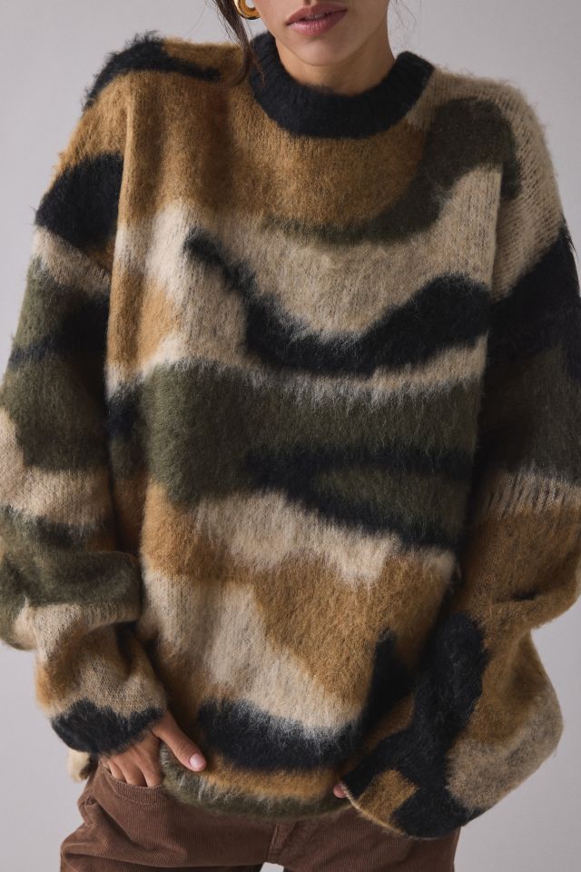 The Ragged Priest Raid Camo Fuzzy Knit Oversized Sweater #3