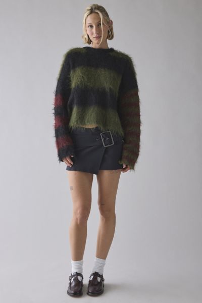 The Ragged Priest Humbug Striped Fuzzy Knit Sweater In Green, Women's At Urban Outfitters