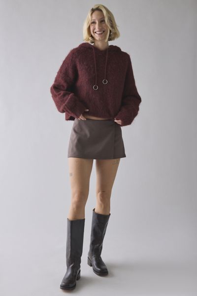 The Ragged Priest Arctic Brushed Knit Hoodie Sweater In Maroon, Women's At Urban Outfitters In Burgundy