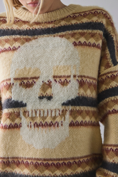 The Ragged Priest Skull Fair Isle Knit Oversized Sweater