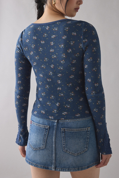 Kimchi Blue Lola Lace Trim Boatneck Long Sleeve Top