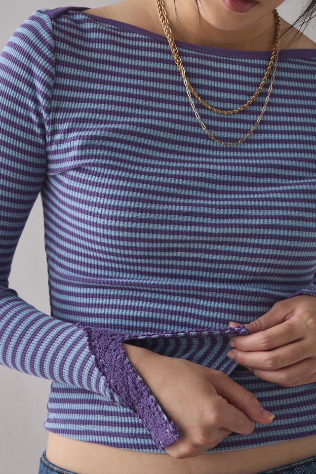 Kimchi Blue Lola Lace Trim Boatneck Long Sleeve Top #1