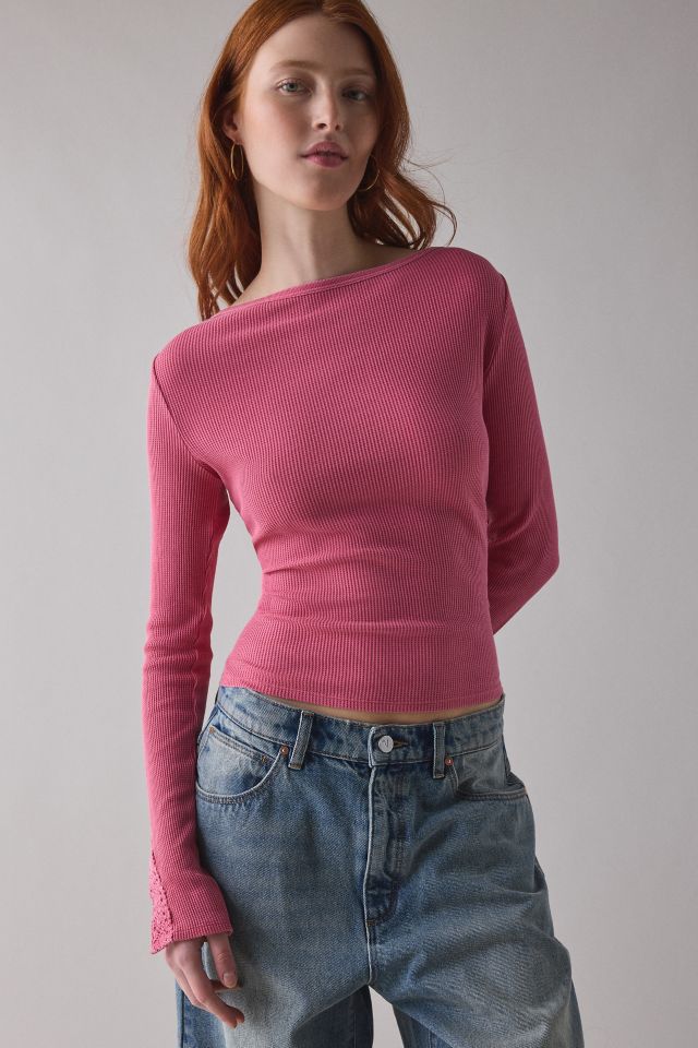 Kimchi Blue Lola Lace Trim Boatneck Long Sleeve Top #1