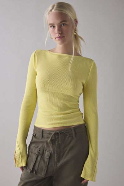 Kimchi Blue Lola Lace Trim Boatneck Long Sleeve Top