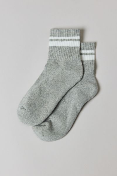 Urban Outfitters Alana Striped Athletic Quarter Crew Sock In Heather Grey/white Stripe, Women's At