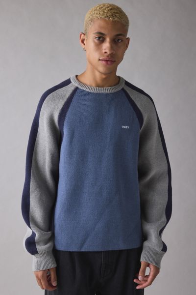 Obey Raglan Sleeve Sweater In Blue