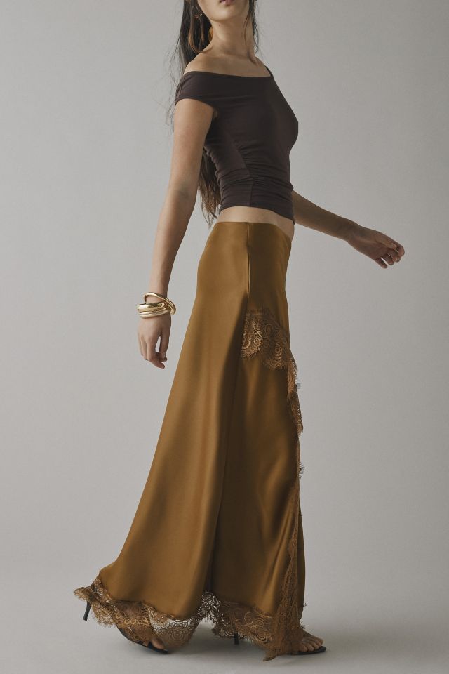 Kimchi Blue Saqi Asymmetrical Lace Trim Satin Maxi Skirt #3
