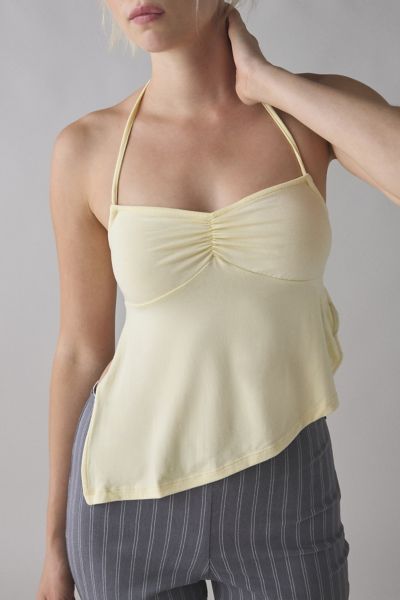 Motel Kins Cinched Asymmetric Open Tie-Back Halter Top