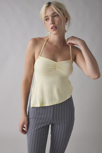 Motel Kins Cinched Asymmetric Open Tie-Back Halter Top
