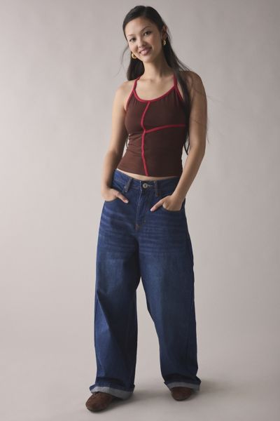 Motel Reba Asymmetrical Contrast Trim Tank Top