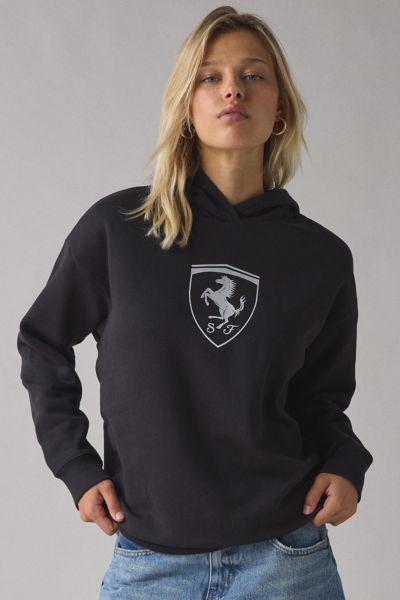 Puma Scuderia Ferrari Shield Graphic Hoodie Sweatshirt In Black, Women's At Urban Outfitters In Black