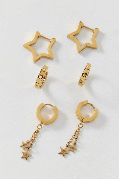 Urban Outfitters Waterproof Star Hoop Earring Set In Gold, Women's At