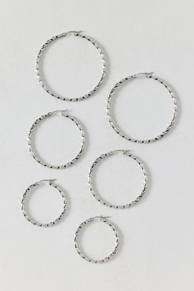 Urban Outfitters Thin Twist Waterproof Hoop Earring Set In Silver, Women's At