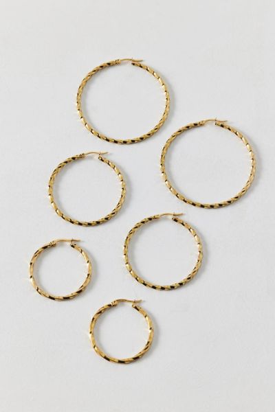 Urban Outfitters Thin Twist Waterproof Hoop Earring Set In Gold, Women's At