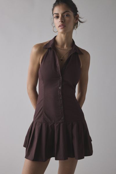 Motel Mikena Drop Waist Halter Shirt Mini Dress