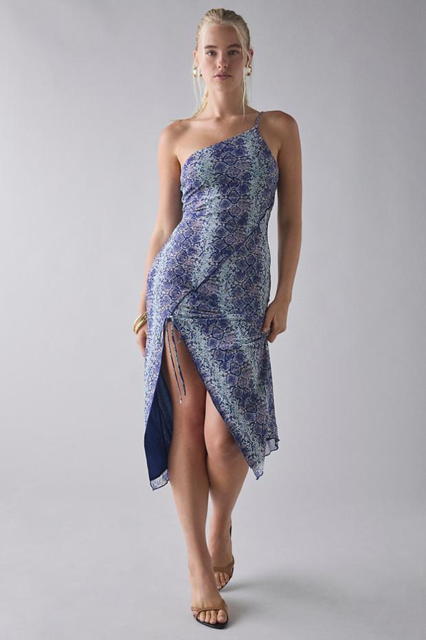 Kimchi Blue Odessa Asymmetric One-Shoulder Mesh Midi Dress