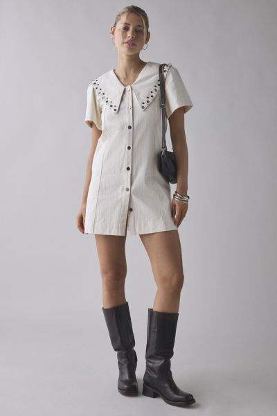 Ghospell Billie-Jean Studded Oversized Collar Mini Dress