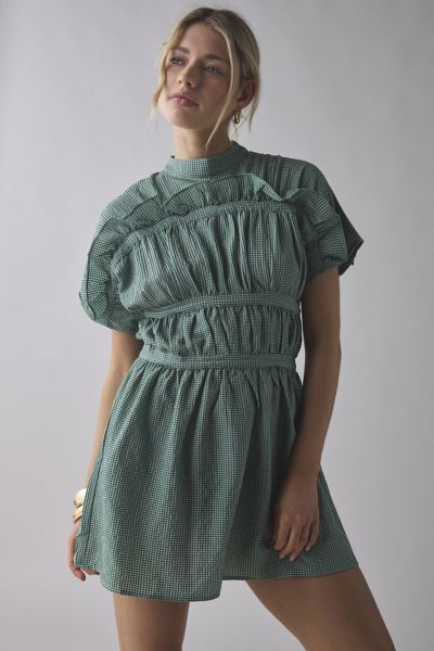 Ghospell Jessica Check Ruched Mini Dress