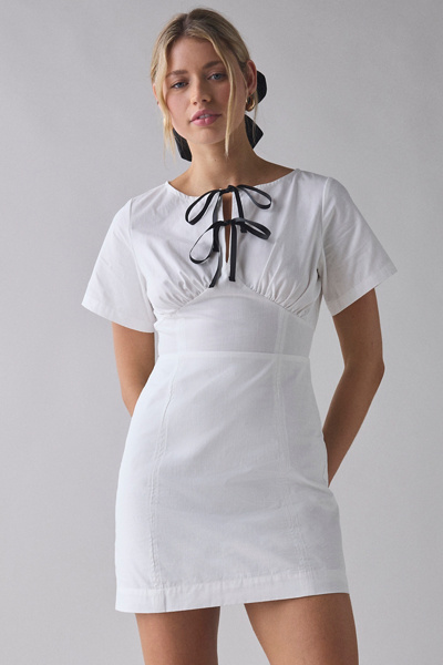 Ghospell Laura Tie-Front Bow Mini Dress