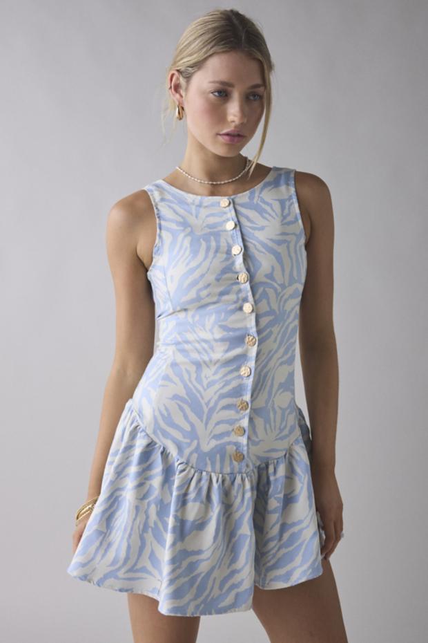 Ghospell Serena Zebra Print Drop Waist Mini Dress