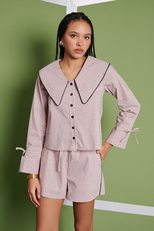 Ghospell Dara Oversized Collar Striped Shirt #2