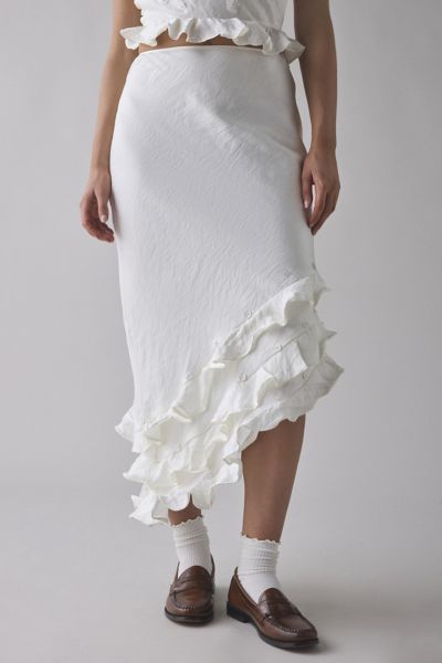 Sister Jane Forget Me Not Beaded Floral Appliqué Asymmetric Midi Skirt