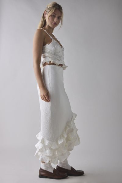 Sister Jane Forget Me Not Beaded Floral Appliqué Asymmetric Midi Skirt