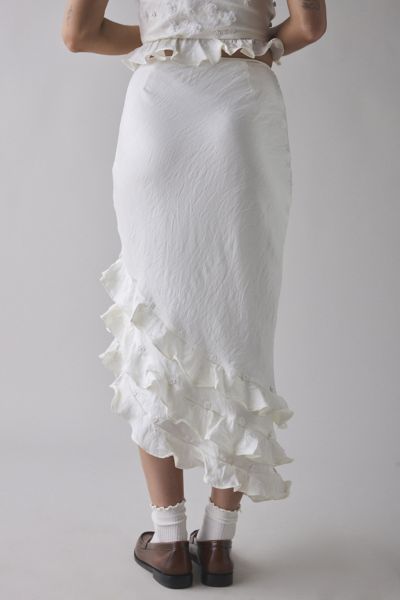 Sister Jane Forget Me Not Beaded Floral Appliqué Asymmetric Midi Skirt