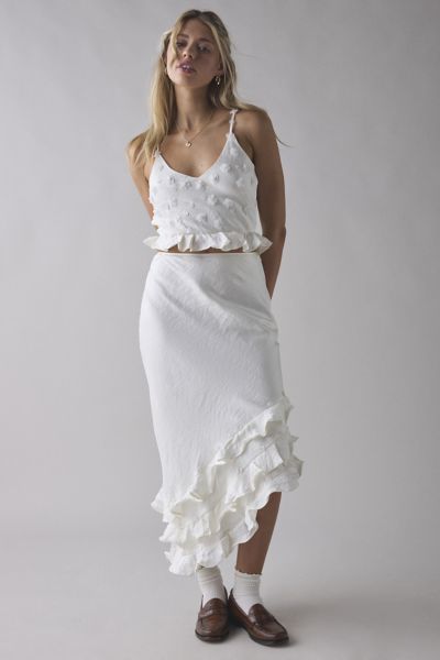 Sister Jane Forget Me Not Beaded Floral Appliqué Asymmetric Midi Skirt