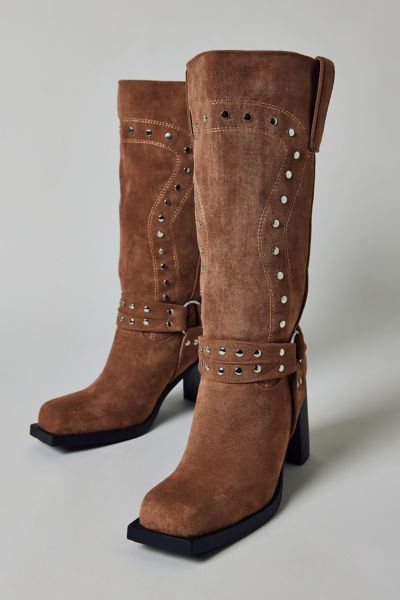 Azalea Wang Cirilla Studded Harness Boot In Brown, Women's At Urban Outfitters In Brown