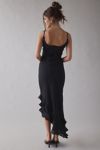 Sister Jane Forget Me Not Beaded Floral Appliqué Asymmetric Midi Dress