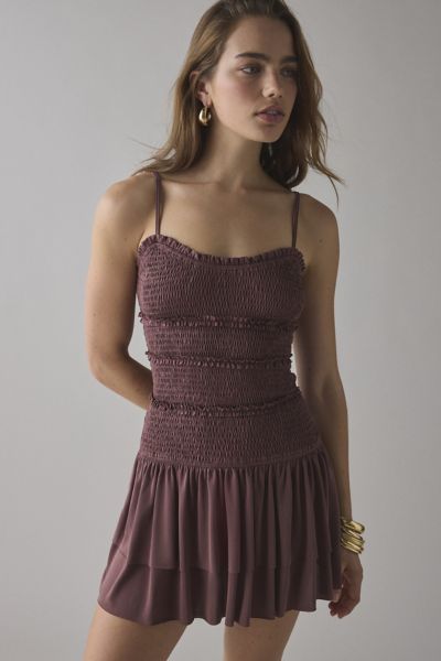 UO Heide Smocked Drop Waist Mini Dress
