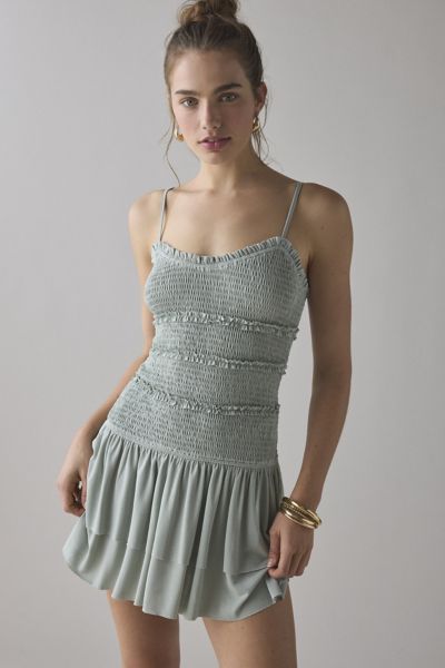 UO Heide Smocked Drop Waist Mini Dress Product Page