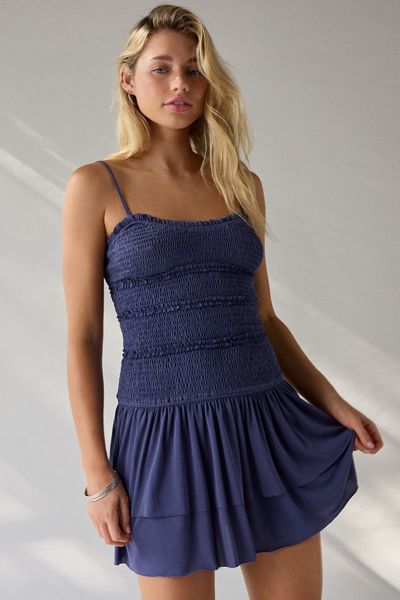UO Heide Smocked Drop Waist Mini Dress