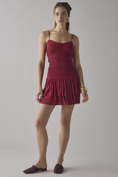 UO Heide Smocked Drop Waist Mini Dress